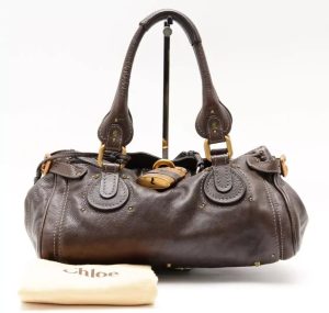 Chloe Paddington Hand Bag Purse Shoulder Dark Brown Leather Gold Auth