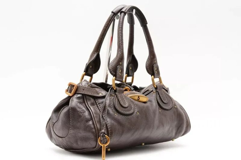 Chloe Paddington Hand Bag Purse Shoulder Dark Brown Leather Gold Auth - Image 3