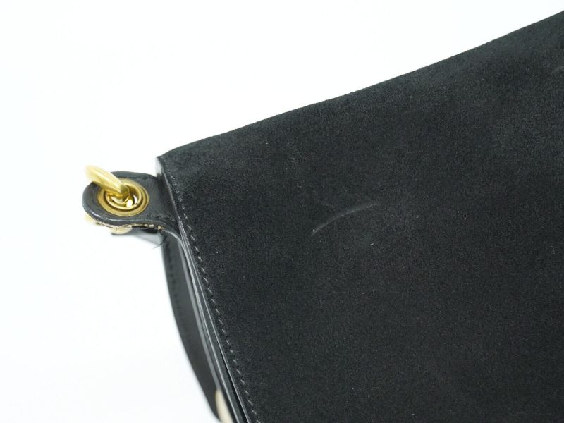 Chloe Suede Leather Shoulder Crossbody Bag Black Gold - Image 5