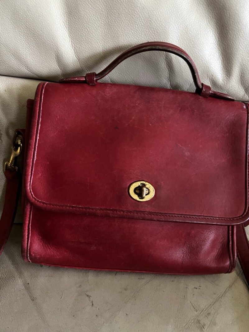 Vintage Coach Purse 9870 Red Leather Court Top Handle Bag Crossbody Usa - Image 2