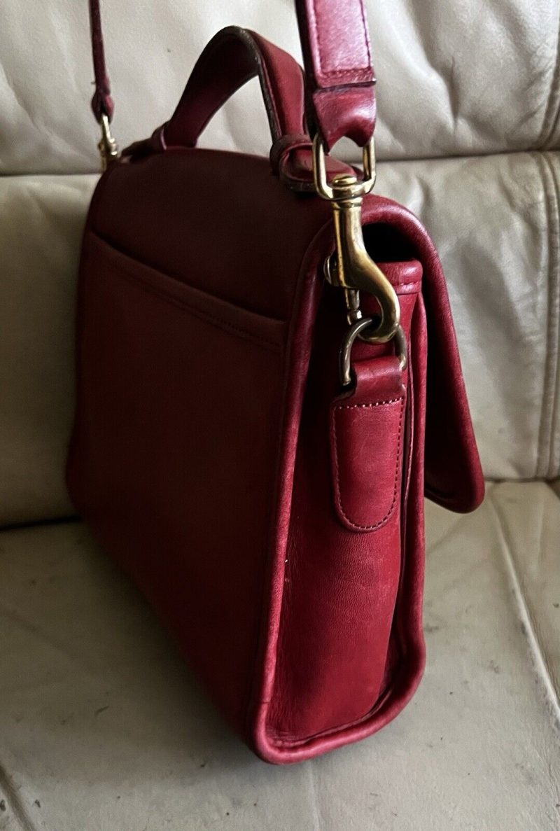 Vintage Coach Purse 9870 Red Leather Court Top Handle Bag Crossbody Usa - Image 8