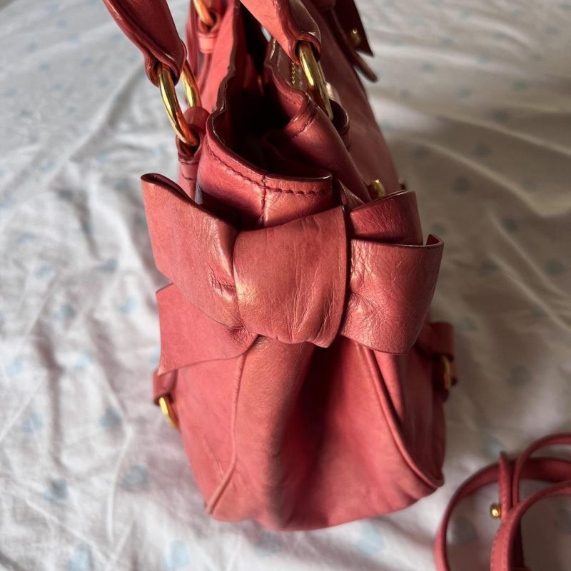 Authentic Pink Miu Miu Vitello Lux Bow Bag With Gold Hardware - Image 3