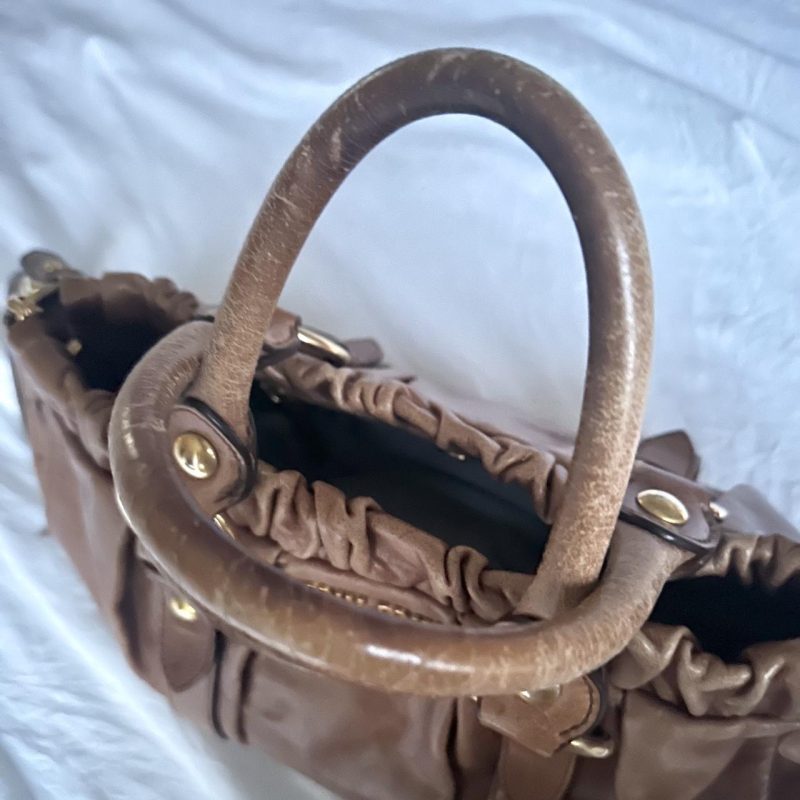 Authentic Brown Miu Miu Vitello Leather Bag With Gold Hardware And Removable Strap - Image 3