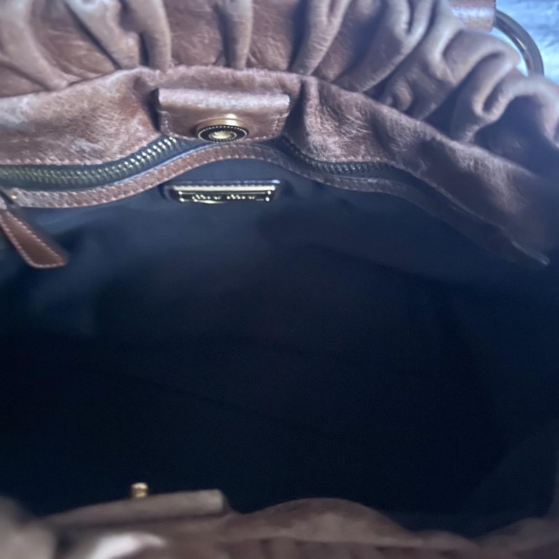 Authentic Brown Miu Miu Vitello Leather Bag With Gold Hardware And Removable Strap - Image 6