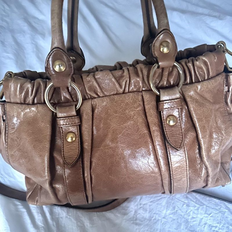 Authentic Brown Miu Miu Vitello Leather Bag With Gold Hardware And Removable Strap - Image 4