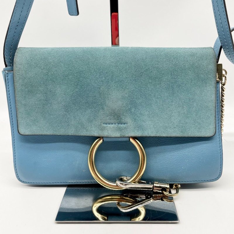 Chloe Faye Shoulder bag Suede Leather Y2K Blue Gold Hardware Crossbody - Image 2