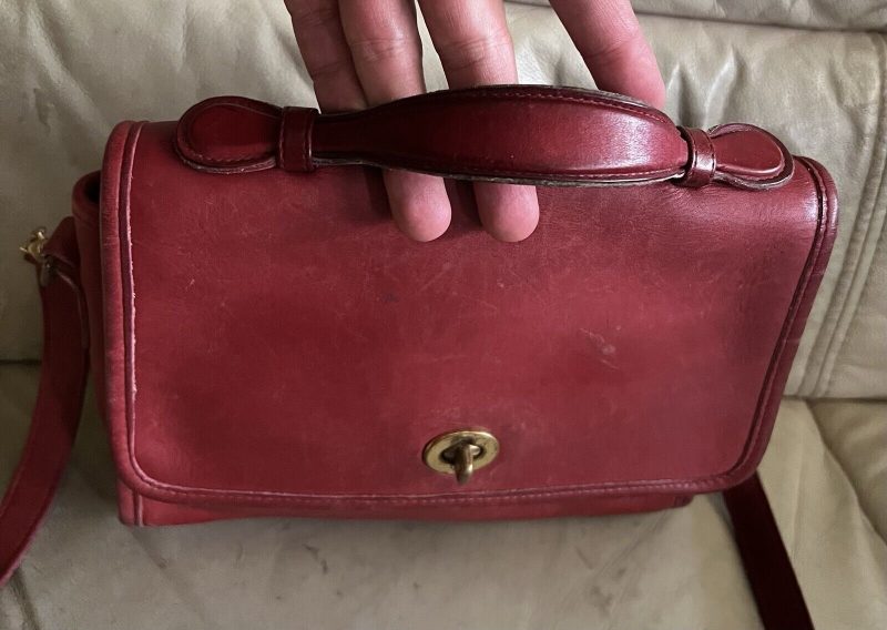 Vintage Coach Purse 9870 Red Leather Court Top Handle Bag Crossbody Usa - Image 4