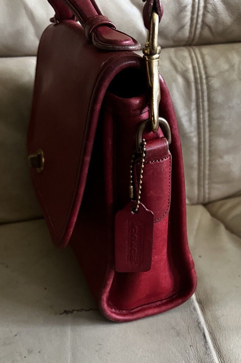 Vintage Coach Purse 9870 Red Leather Court Top Handle Bag Crossbody Usa - Image 5