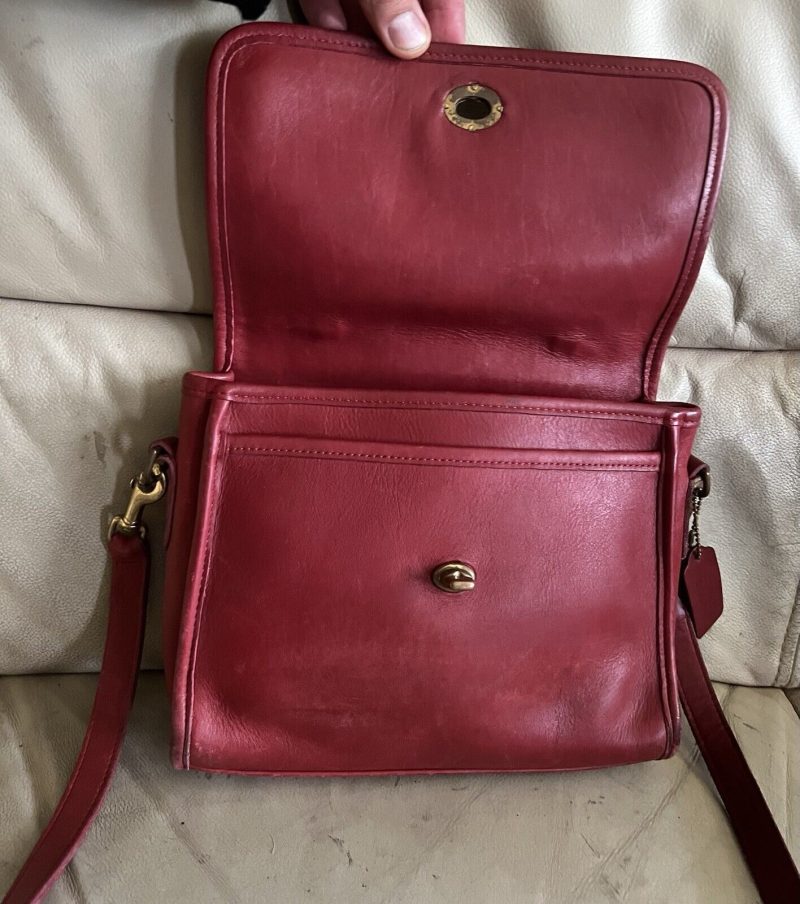 Vintage Coach Purse 9870 Red Leather Court Top Handle Bag Crossbody Usa - Image 3