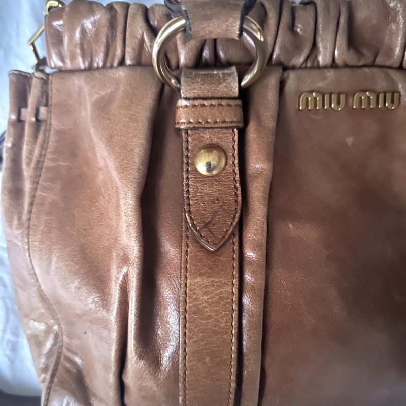 Authentic Brown Miu Miu Vitello Leather Bag With Gold Hardware And Removable Strap - Image 2