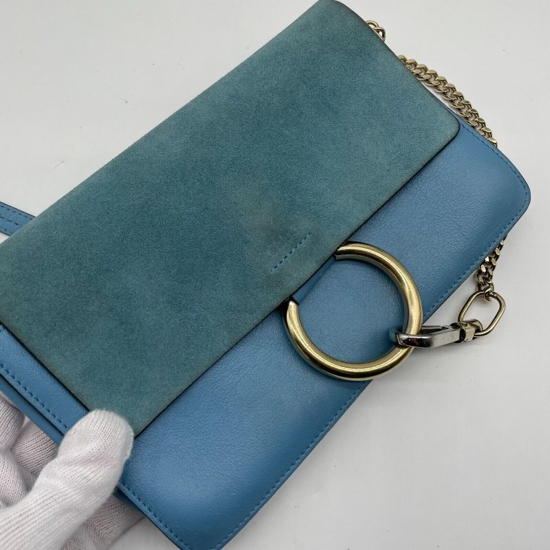 Chloe Faye Shoulder bag Suede Leather Y2K Blue Gold Hardware Crossbody - Image 3