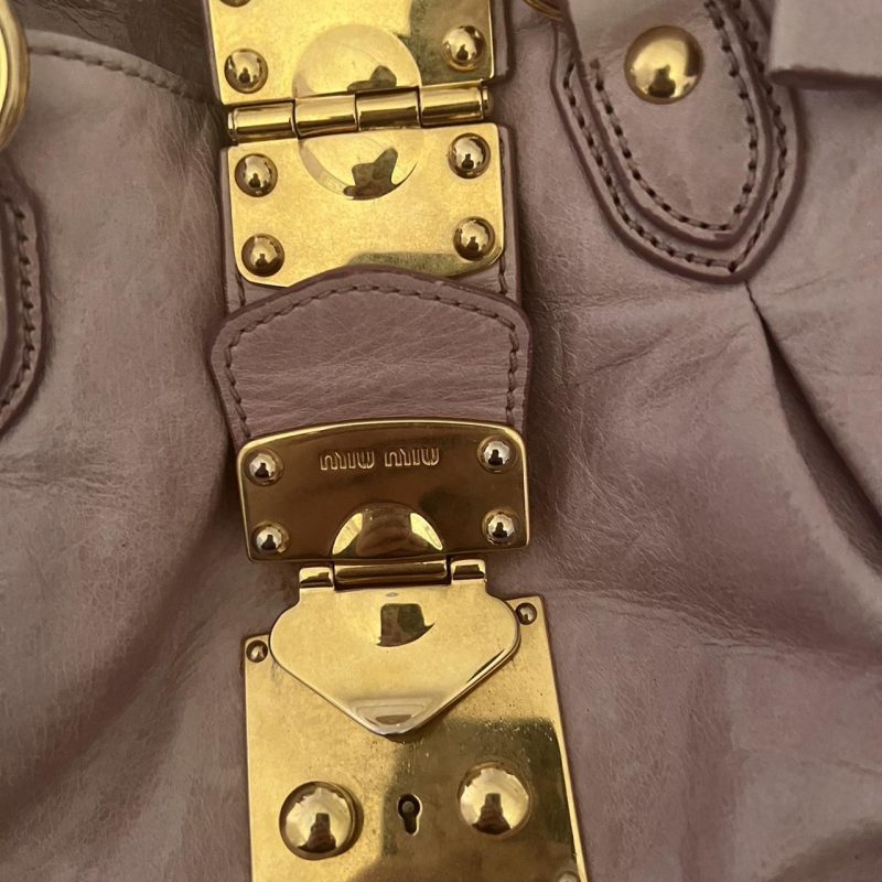 Authentic Light Pink Miu Miu Vitello Leather Bow Bag With Gold Hardware And Removable Strap - Image 7
