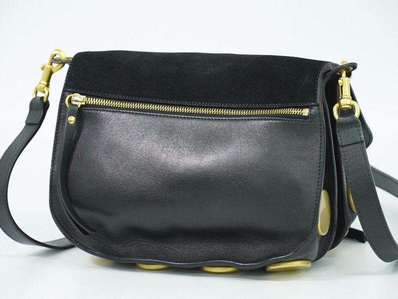 Chloe Suede Leather Shoulder Crossbody Bag Black Gold - Image 2