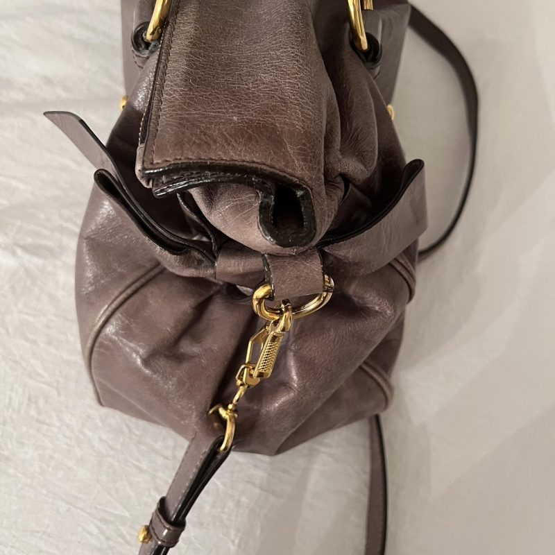 Authentic Grey Looks A Bit Purple In Person Miu Miu Vitello Leather Bow Bag With Gold Hardware And Removable Strap - Image 4