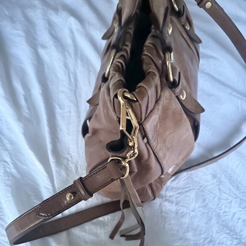 Authentic Brown Miu Miu Vitello Leather Bag With Gold Hardware And Removable Strap - Image 5