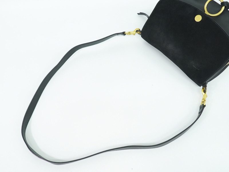 Chloe Suede Leather Shoulder Crossbody Bag Black Gold - Image 4